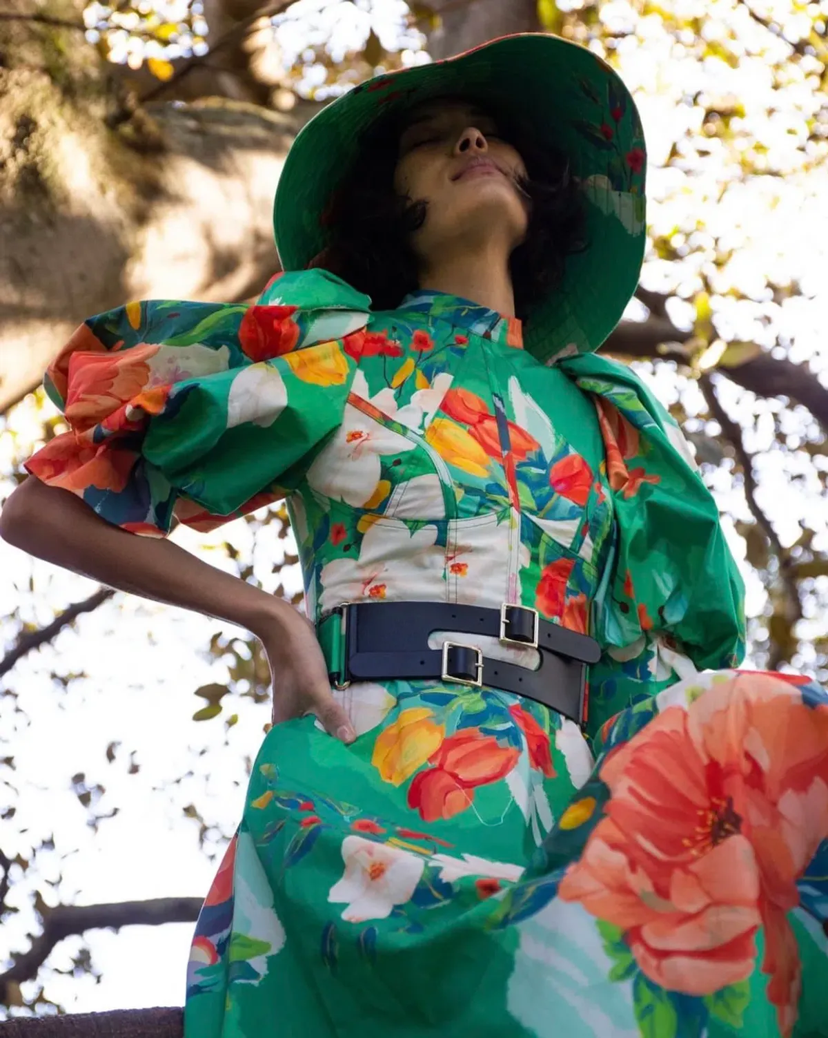 Leo Lin Florescence Midi Dress Green Floral Size 14  for rent on The Volte - main image