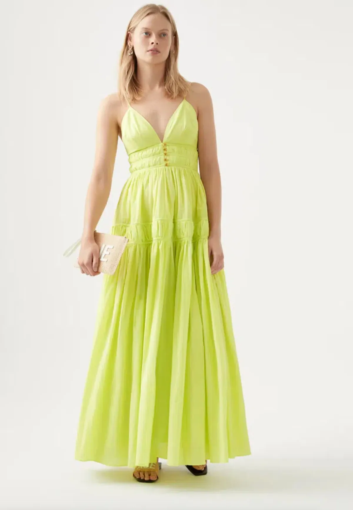 Aje Grace Tiered Maxi Dress Light Lemon Size 6 for rent on The Volte - main image