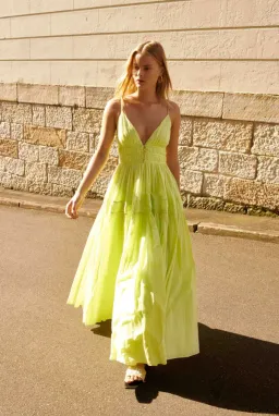 Aje Grace Tiered Maxi Dress Light Lemon Size 6 for rent on The Volte - image 2