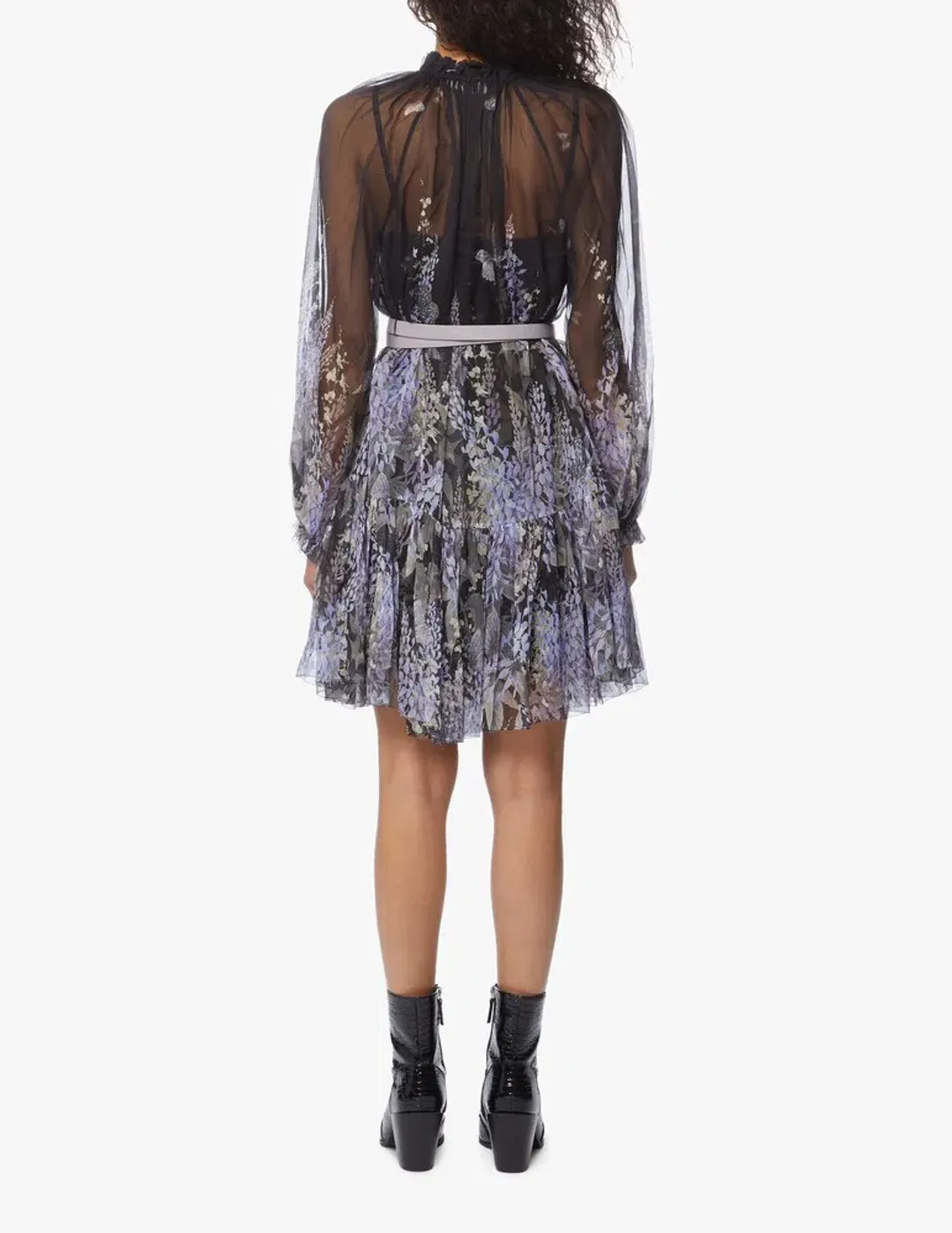 Zimmermann Botanica Lantern Mini Dress Black/Purple Size 0 / Au 8 for rent on The Volte - main image