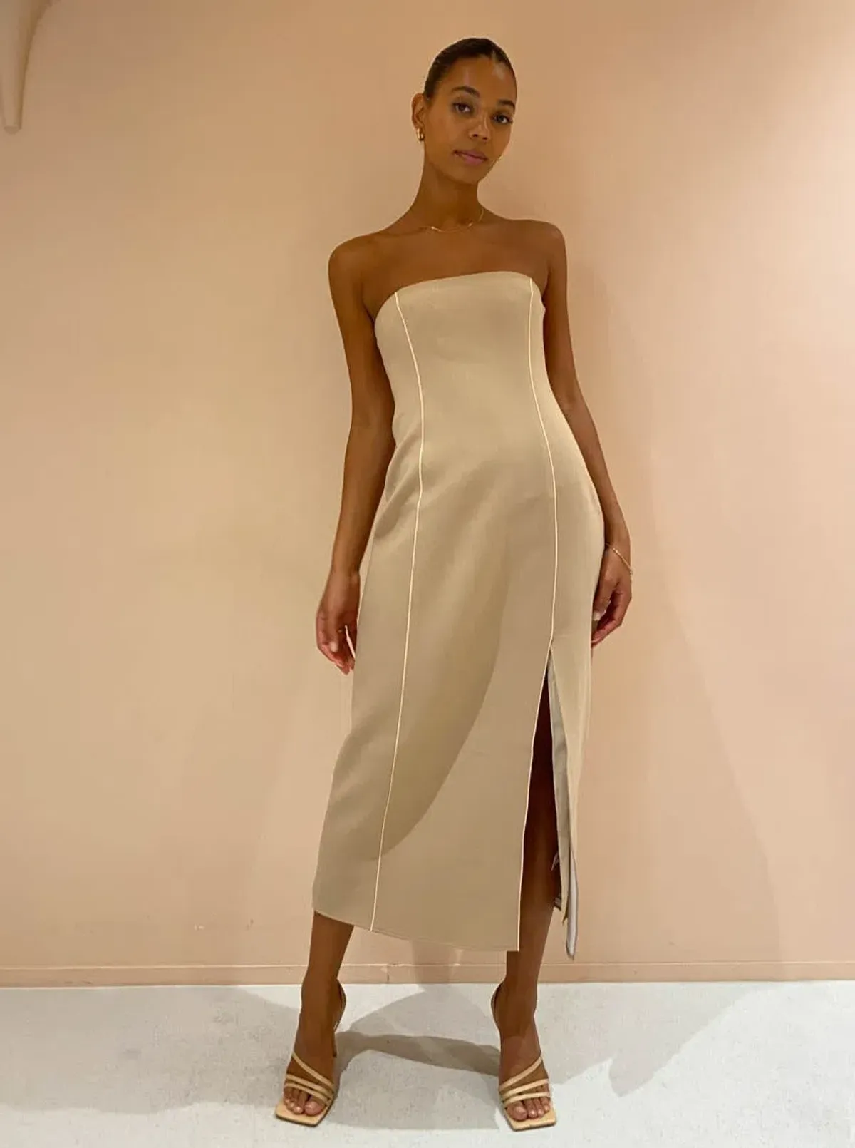 Sir The Label Monte Strapless Dress in Tan Size 2 for rent on The Volte - main image