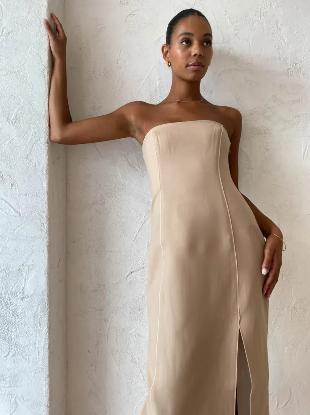 Sir The Label Monte Strapless Dress in Tan Size 2 for rent on The Volte - main image