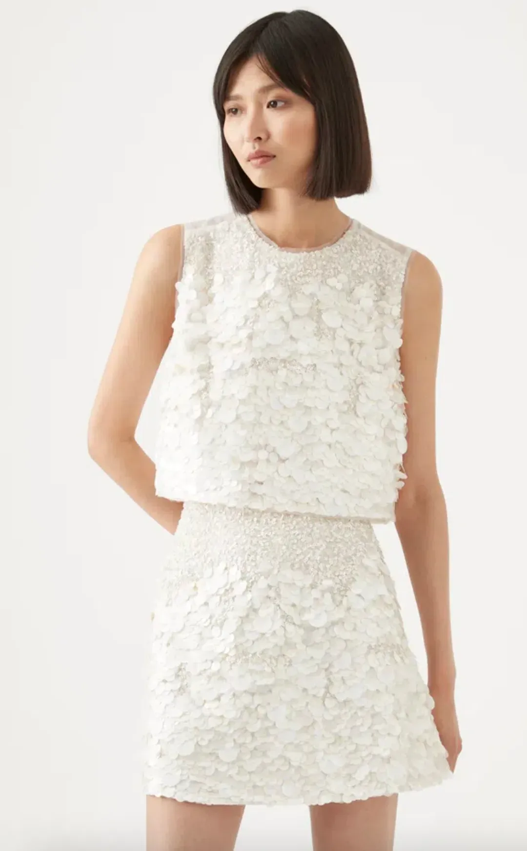 Aje Celeste Sequin Shell Top Ivory Size 6 / XS for rent on The Volte - main image