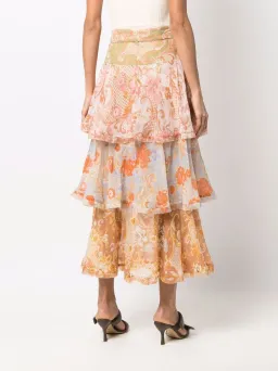 Zimmermann Postcard Flounce Midi Skirt Multi Size 0P/Au 6 for rent on The Volte - image 2