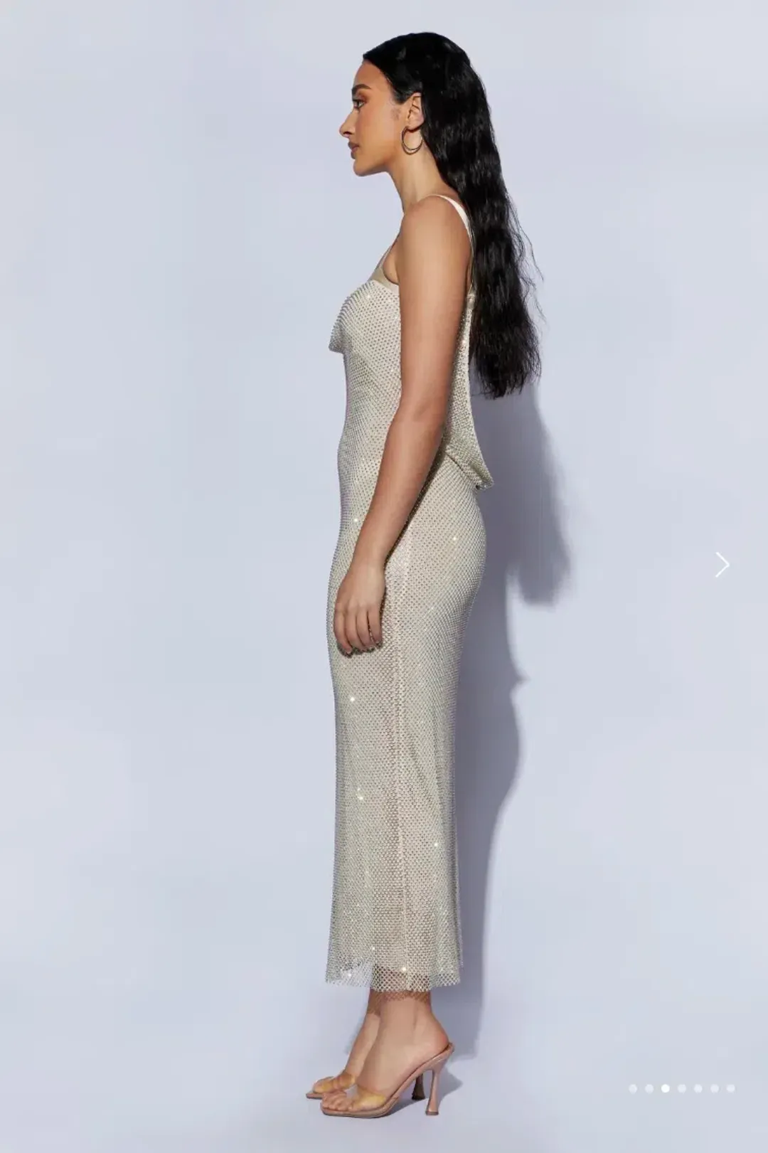 Meshki Mehry Diamante Mesh Cowl Dress Cream Size M-L / Au 10-12  for rent on The Volte - main image