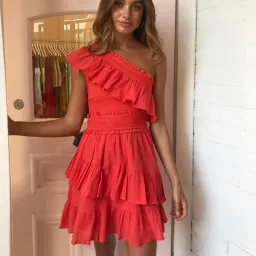 Steele Bisou One Shoulder Mini Dress Red Size M for rent on The Volte - image 2