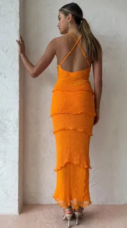 Ambra Madalena Greta Frill Gown Orange Size 10 for rent on The Volte - image 3