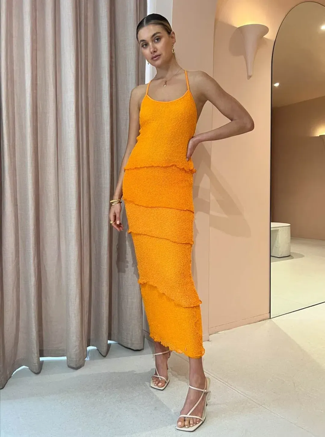 Ambra Madalena Greta Frill Gown Orange Size 10 for rent on The Volte - main image