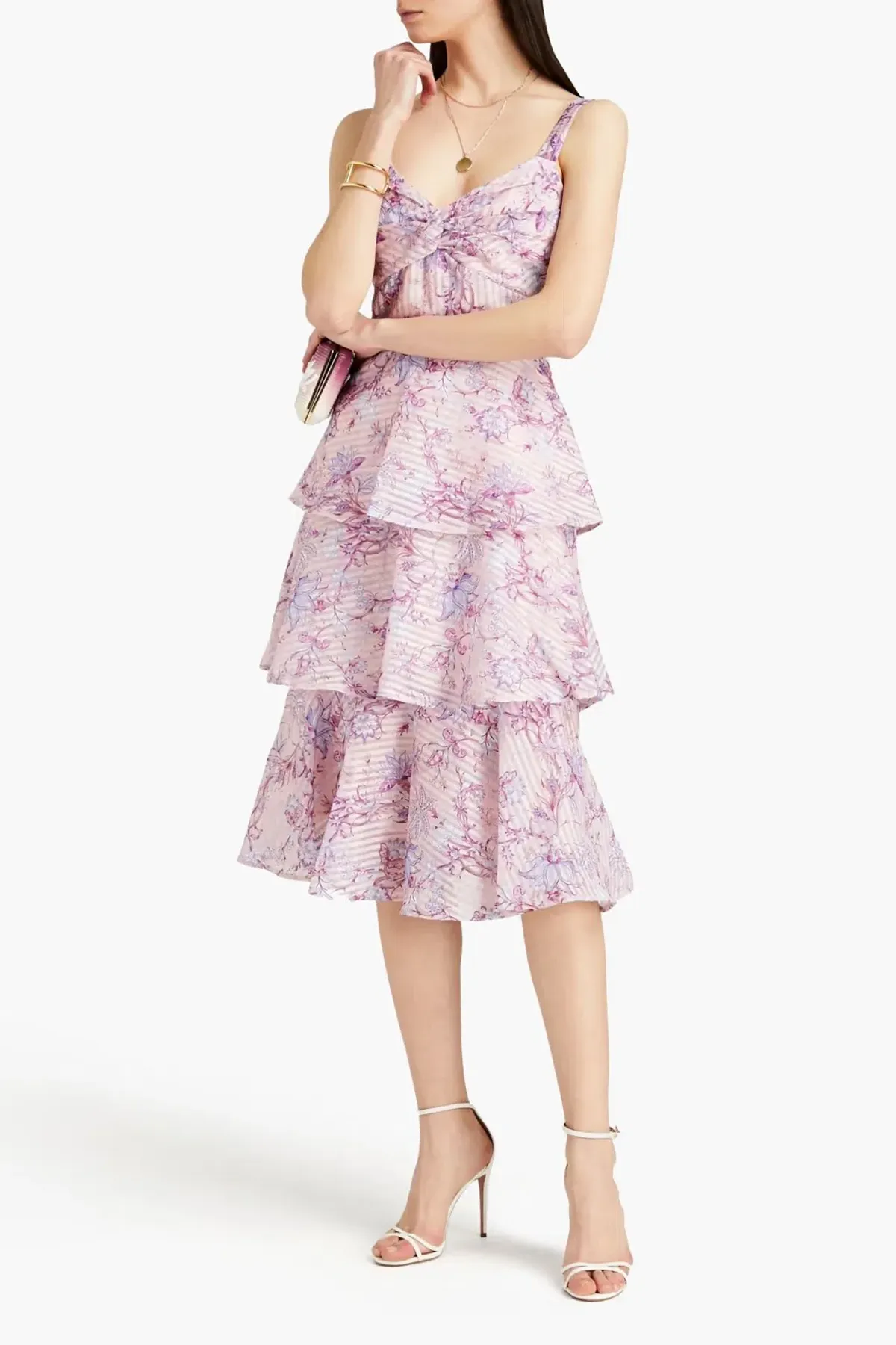 Marchesa Notte Tiered Devoré-organza Midi Dress Floral-print Size 2/Au 8 for rent on The Volte - main image