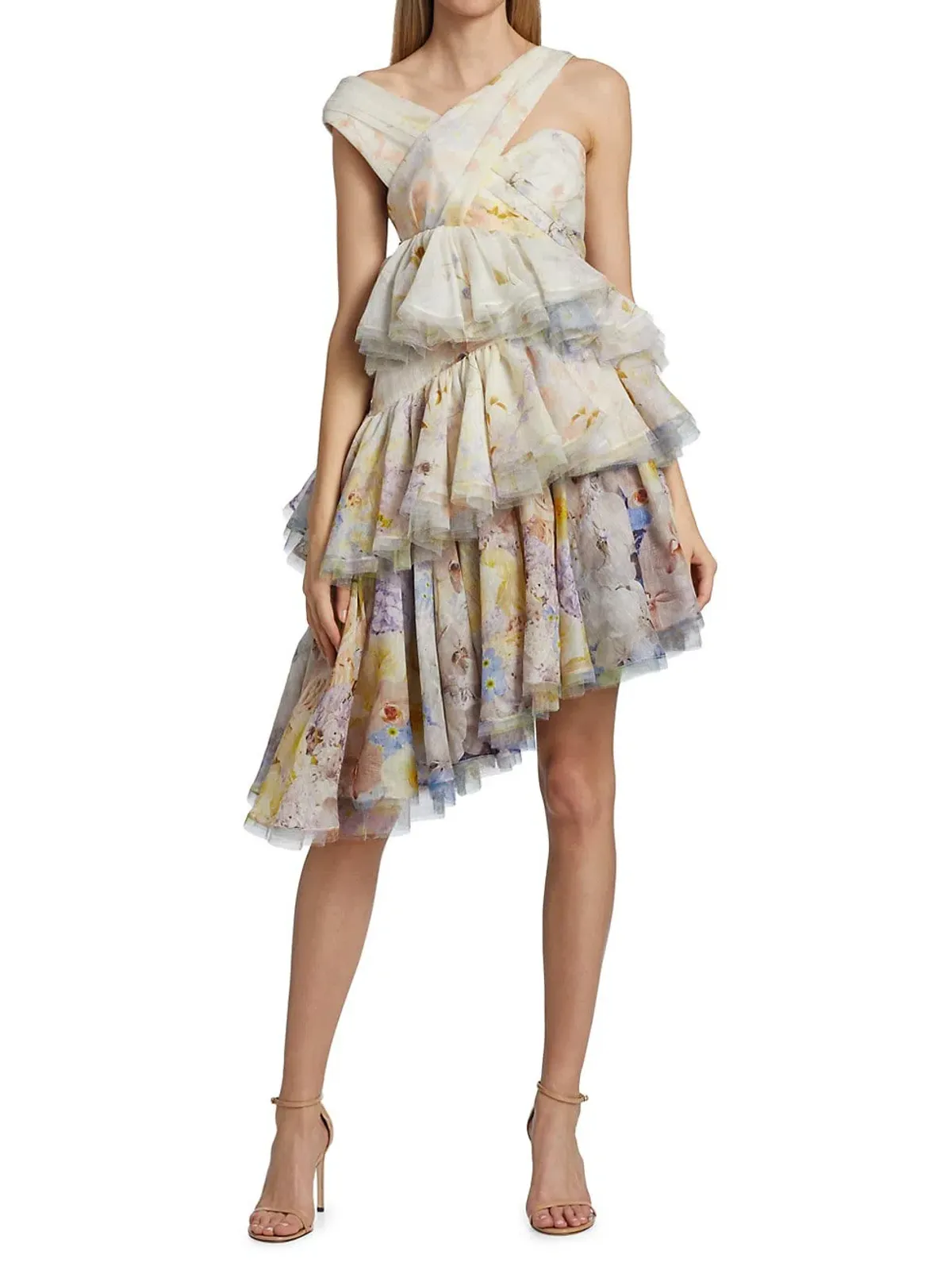 Zimmermann Rhythmic Asymmetric Mini Dress Citrus Garden Size 0P/Size 6  for rent on The Volte - main image