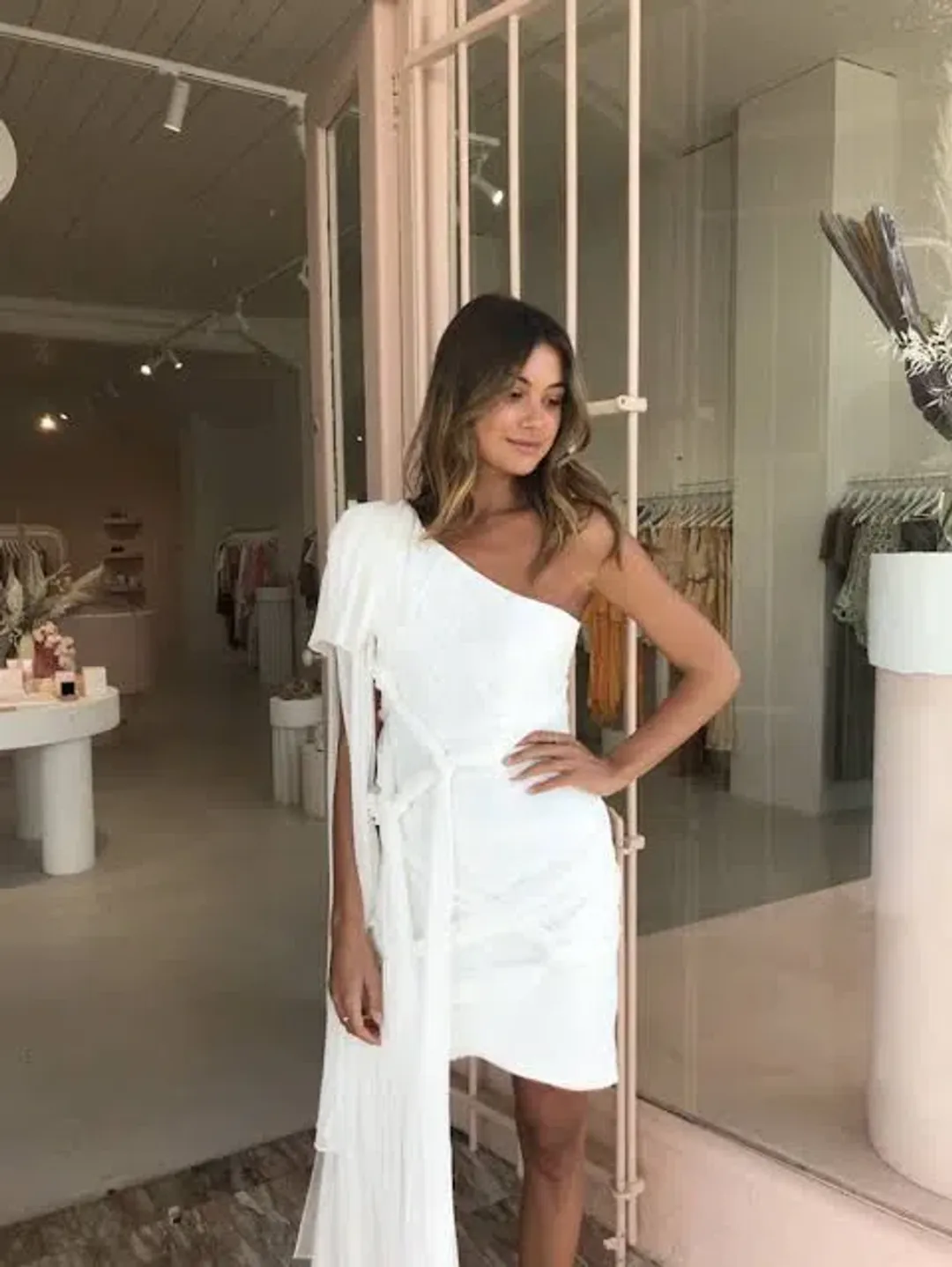 Thurley Crest One Shoulder Mini Dress  White Size 10 for rent on The Volte - main image