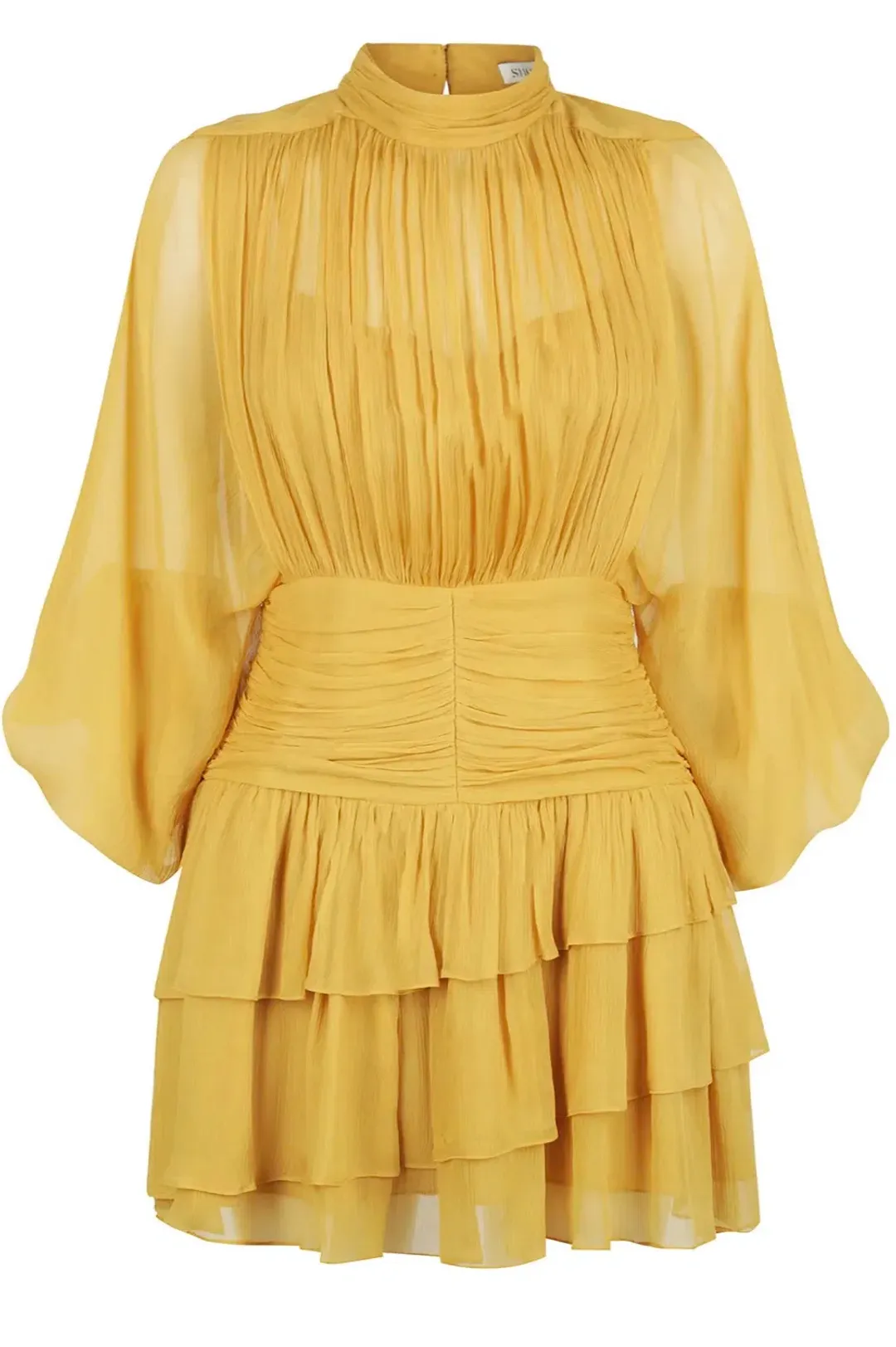 Shona Joy Iris Long Sleeve Ruched Mini Dress Saffron Yellow Size 10 for rent on The Volte - main image