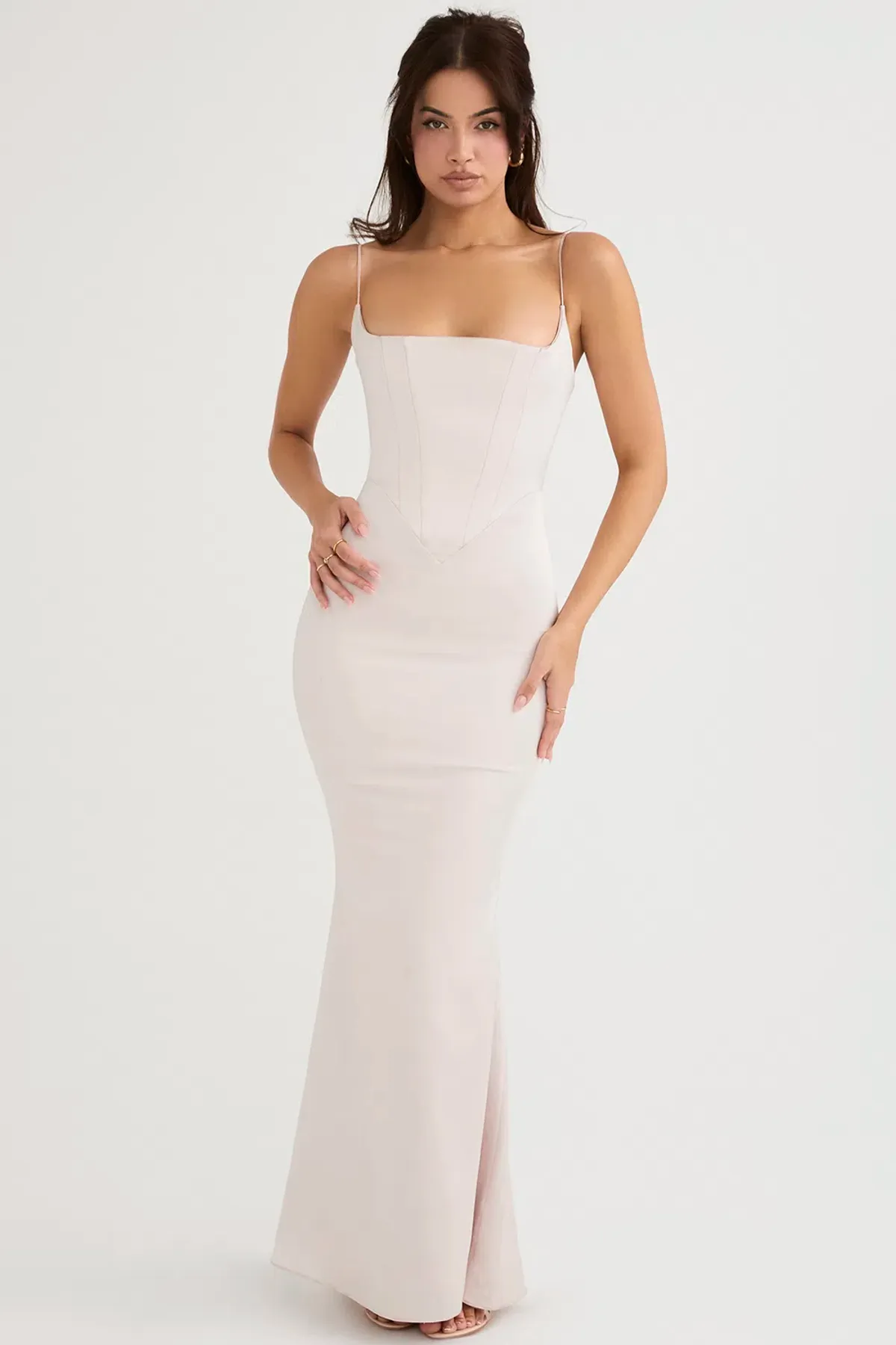 House of CB Olivette Crystal Satin Maxi Dress White Size 10 for rent on The Volte - main image
