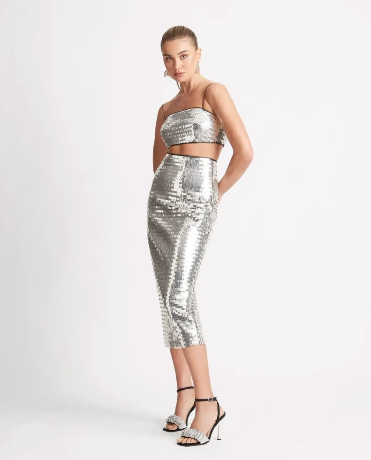Sheike Walk of Fame Skirt & Top Set in Silver Sequin Size 8 for rent on The Volte - main image