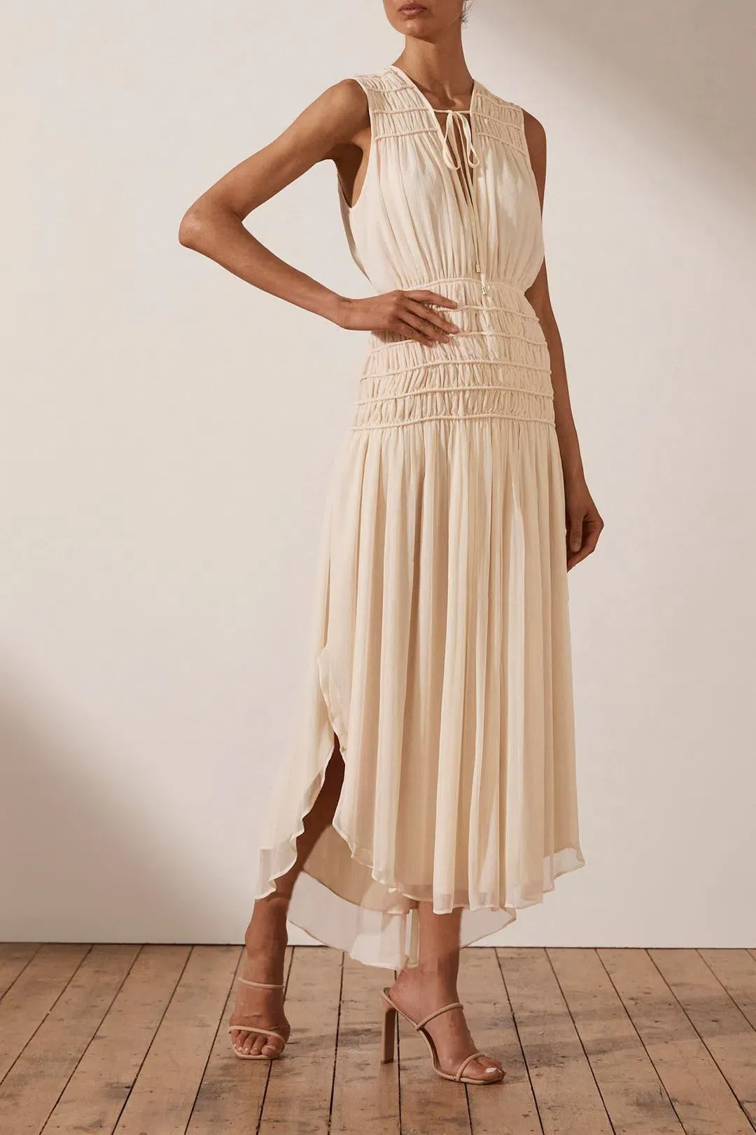 Shona Joy Delphine Sleeveless Midi Dress Cream Size 8 for rent on The Volte - main image