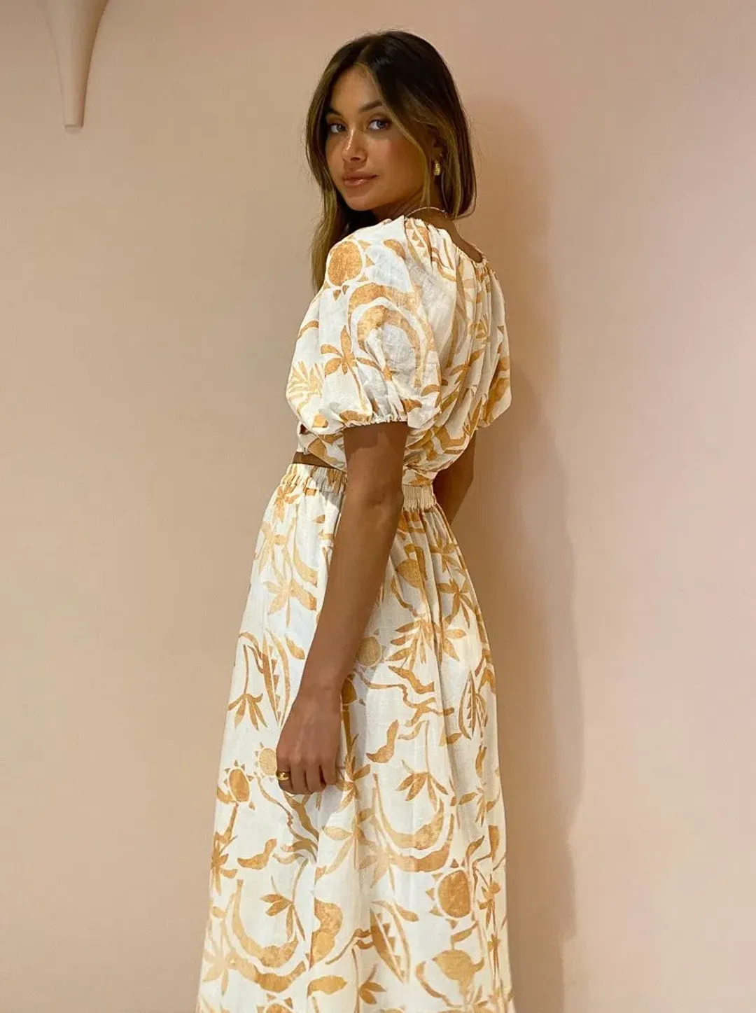 Steele Jules Skirt and Murphy Top in Sand Palmette Print Size M/AU 10 for rent on The Volte - main image