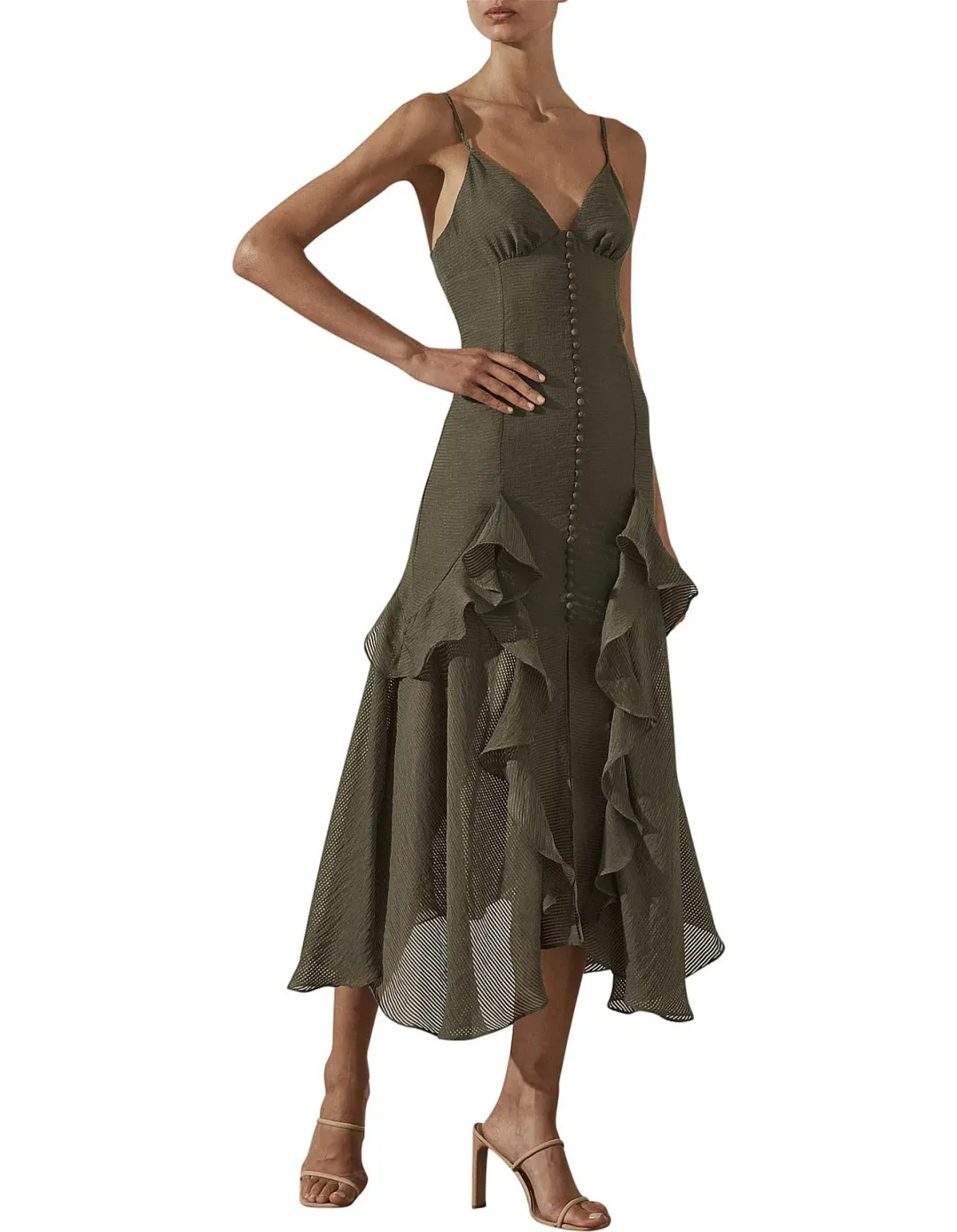 Shona Joy Charlotte Contour Cocktail Midi Dress Green Size 6  for rent on The Volte - main image