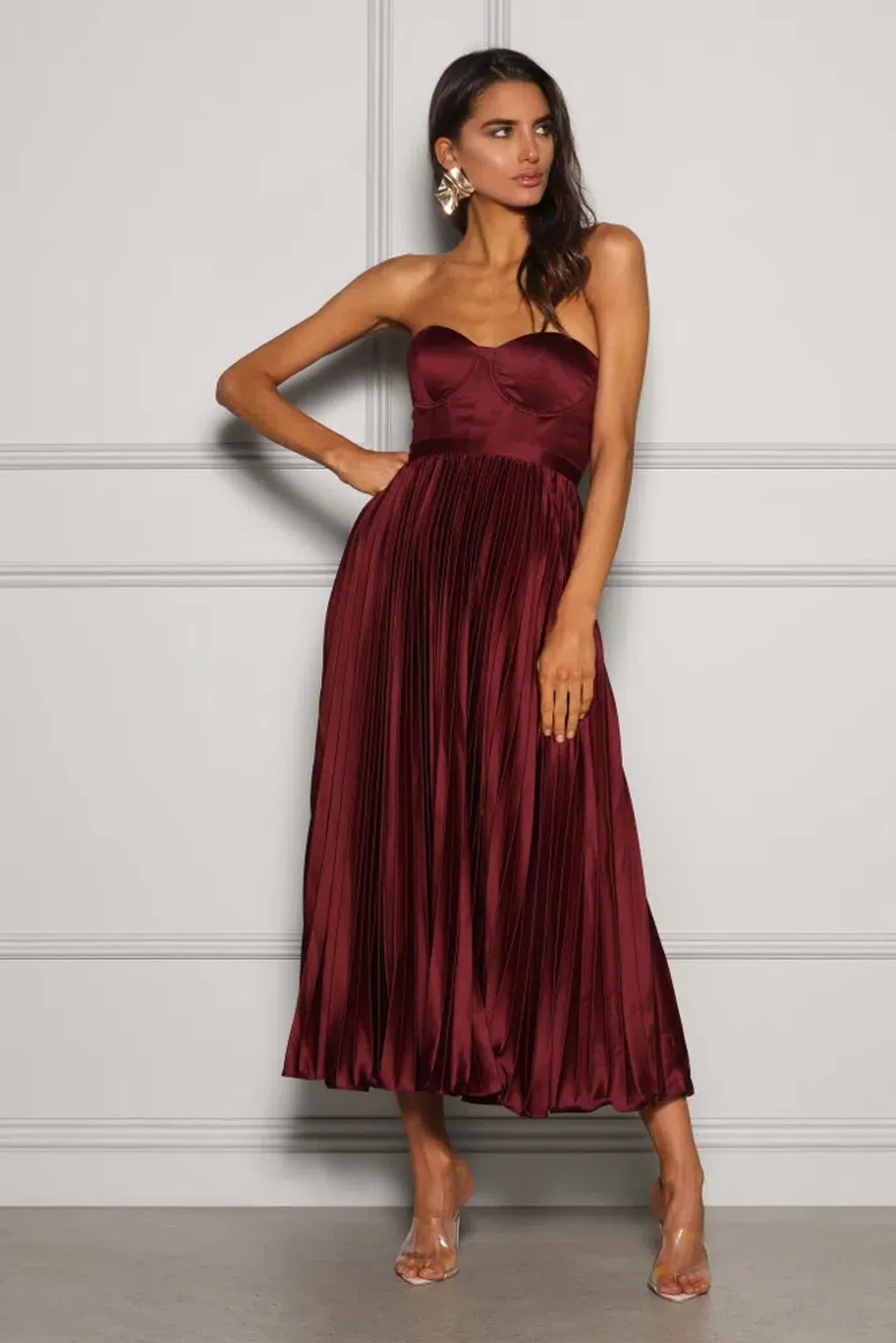 Elle Zeitoune Milan Midi Dress Wine Size 6 for rent on The Volte - main image