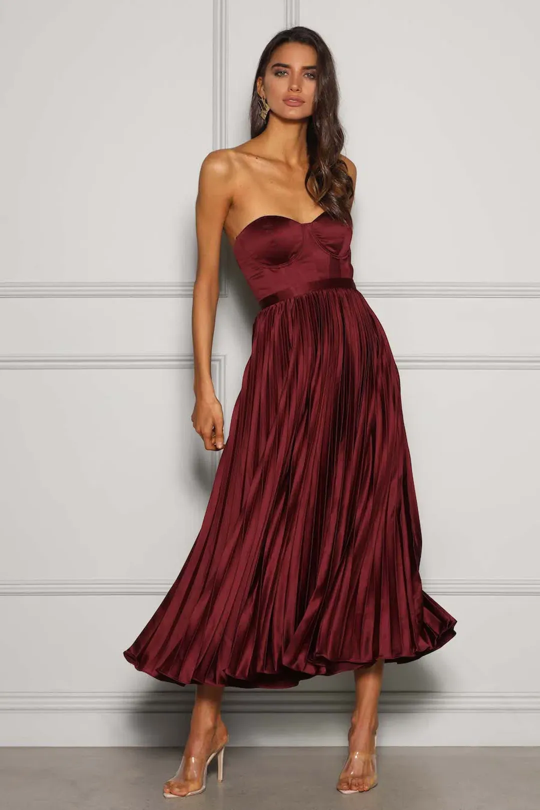 Elle Zeitoune Milan Midi Dress Wine Size 6 for rent on The Volte - main image