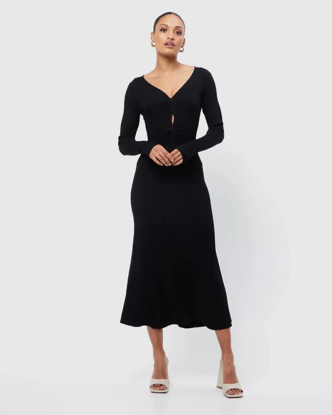 Mossman Twist and Turn Knit Midi Dress Black Size 10 for rent on The Volte - main image