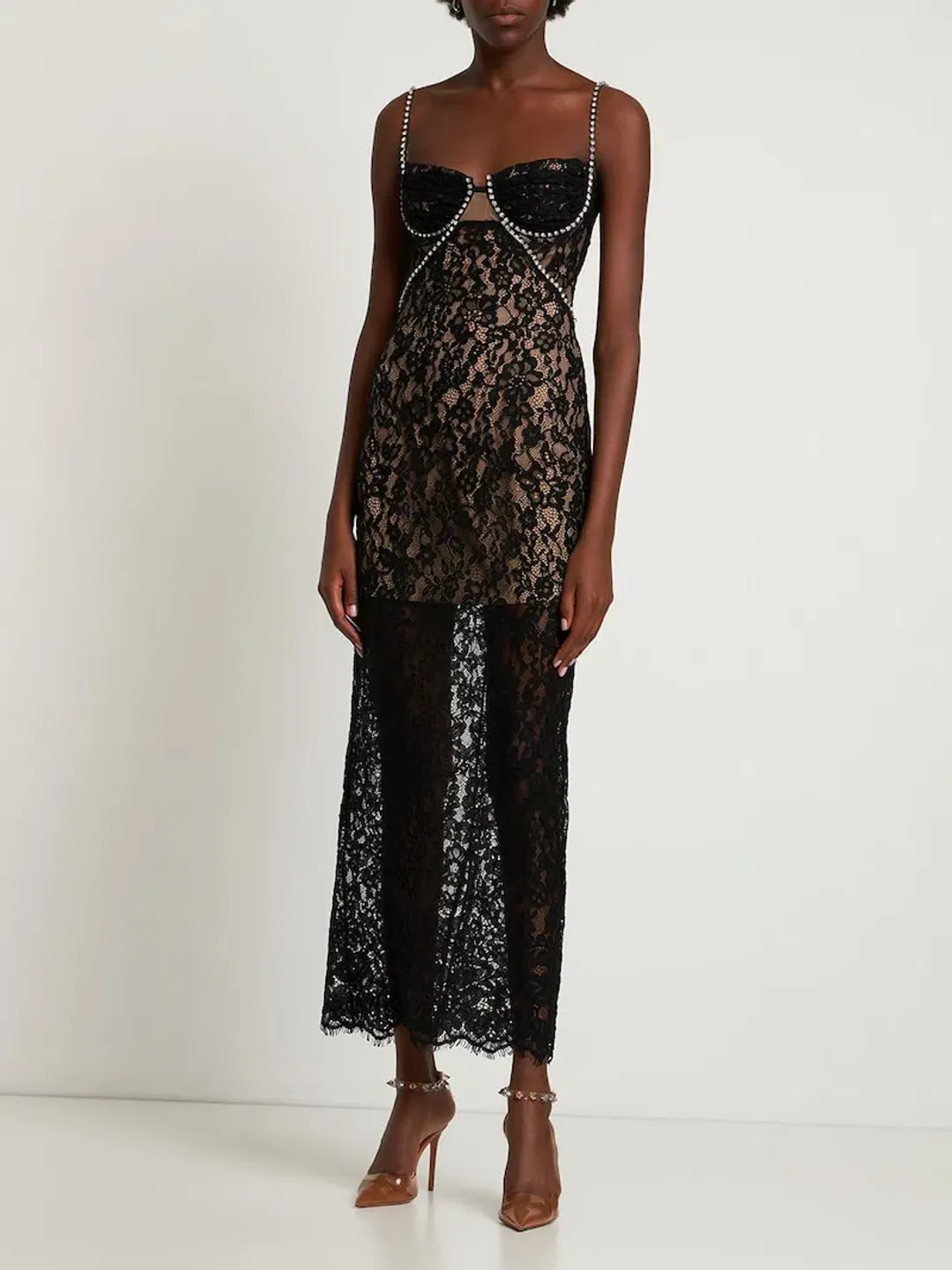 Self Portrait Lace Midi Dress Black Size 8 for rent on The Volte - main image