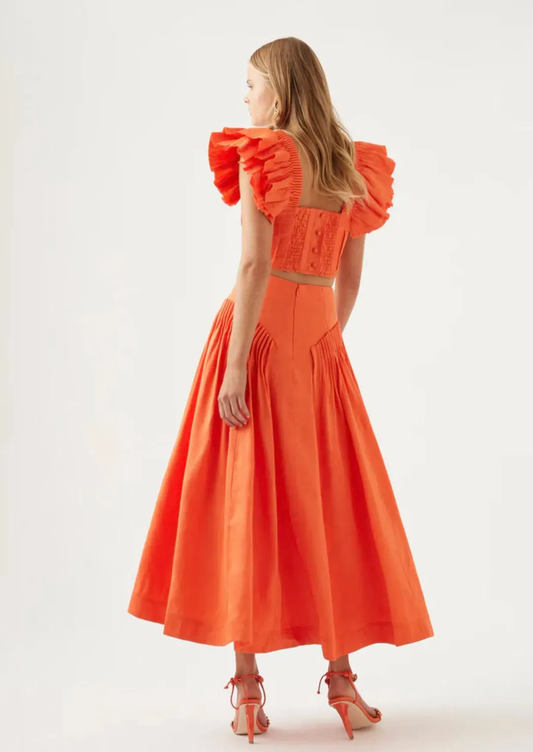 Aje Imagination Frill Sleeve Top and Yves Midi Skirt Set Orange Size 8 / S for rent on The Volte - main image