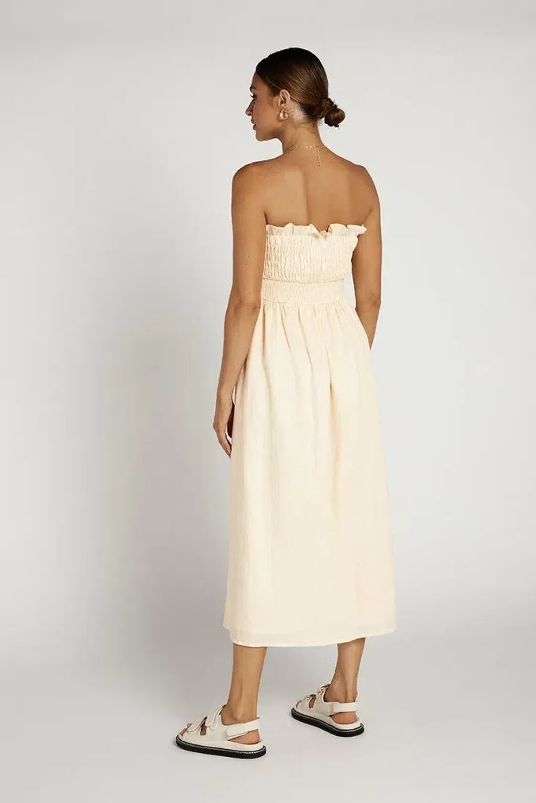Dissh Thea Cream Shirred Linen Midi Dress Size 8 for rent on The Volte - main image