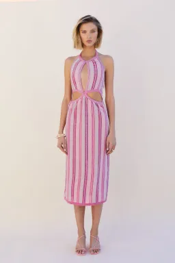 Suboo Fuchsia Metallic Beck Halter Cut Out Dress Size XS/ AU 6 for rent on The Volte - image 1