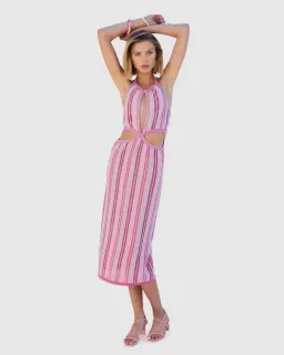 Suboo Fuchsia Metallic Beck Halter Cut Out Dress Size XS/ AU 6 for rent on The Volte - image 2
