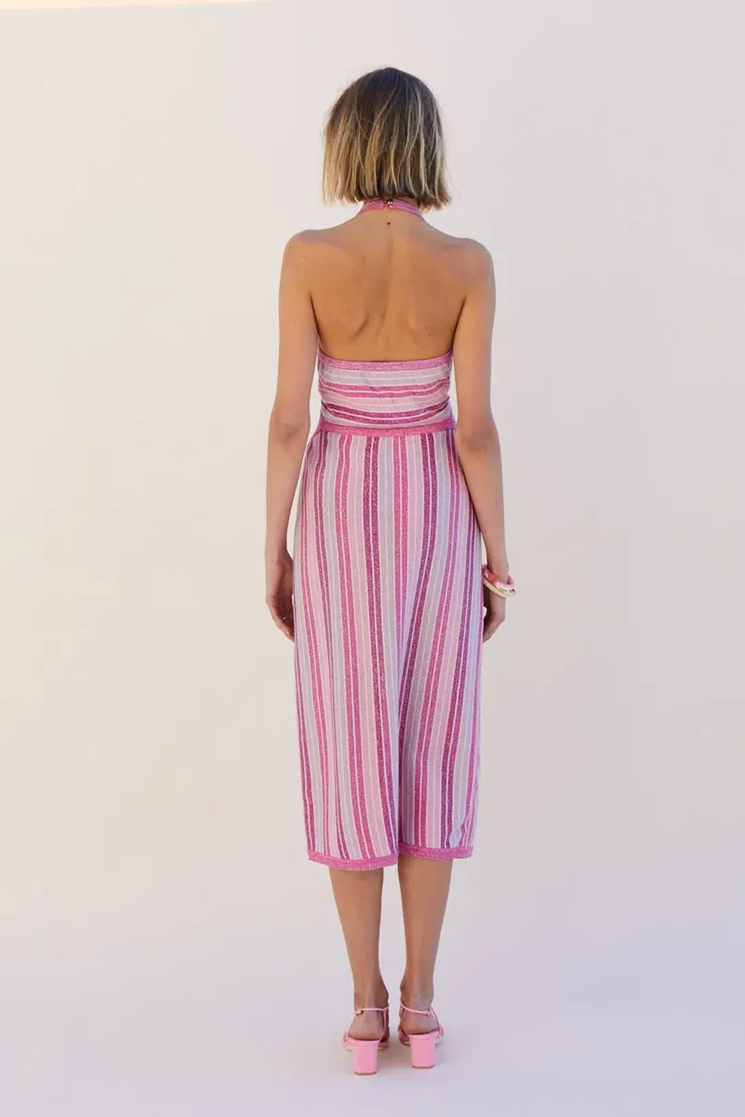 Suboo Fuchsia Metallic Beck Halter Cut Out Dress Size S/ AU 8 for rent on The Volte - main image