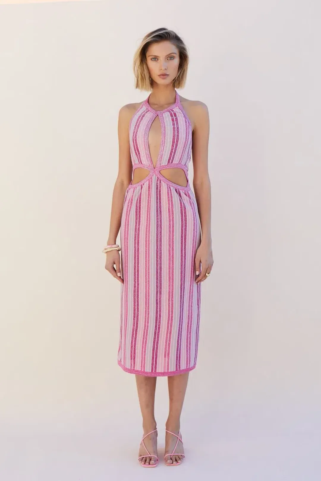 Suboo Fuchsia Metallic Beck Halter Cut Out Dress Size M/ AU 10 for rent on The Volte - main image