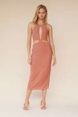 Suboo Beck Halter Cut Out Dress Rose Gold Size L / AU 12 for rent on The Volte - image 1