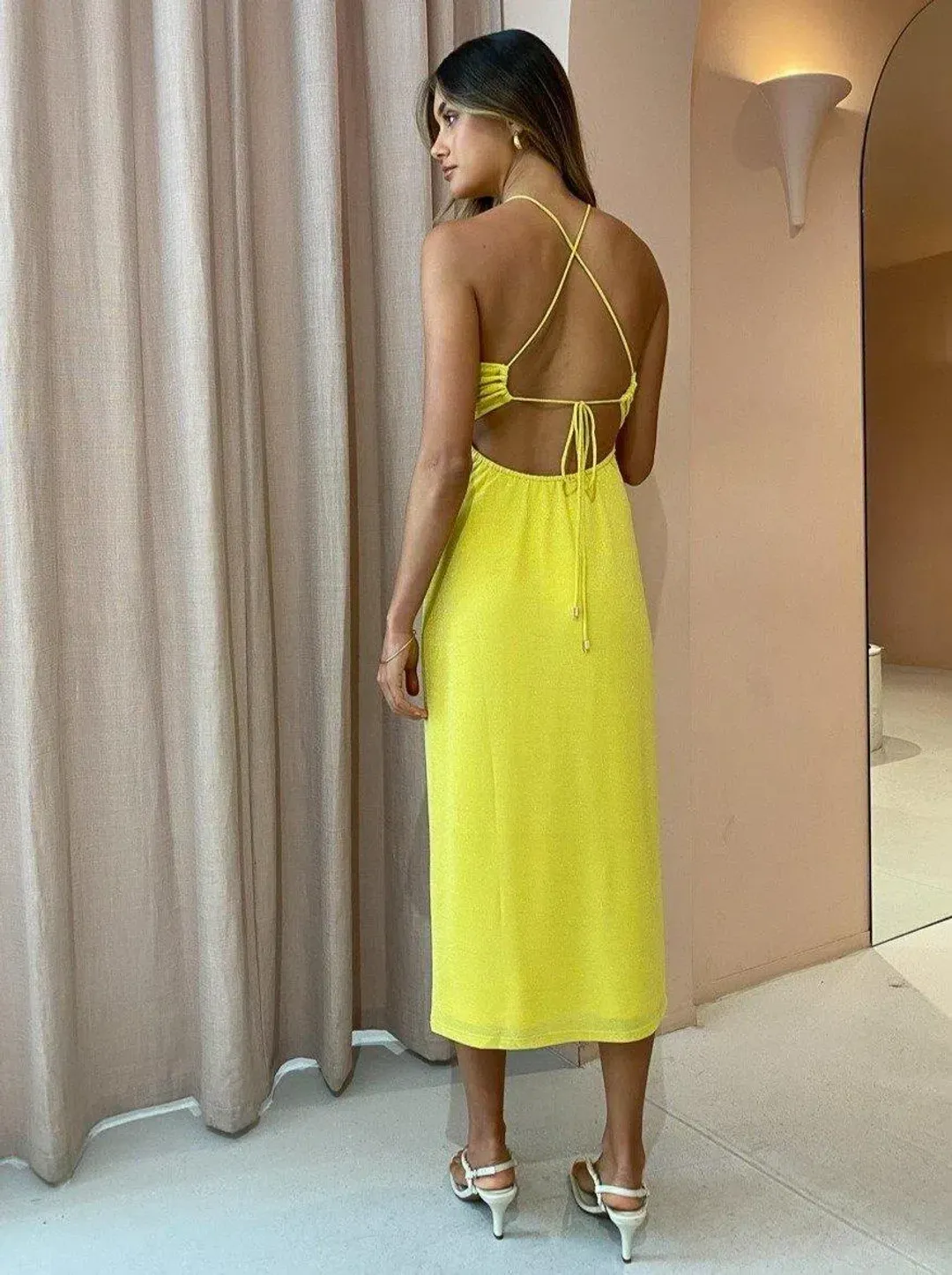 Suboo Asha Splice Slip Dress in Lemon Yellow Size XS/ AU 6 for rent on The Volte - main image