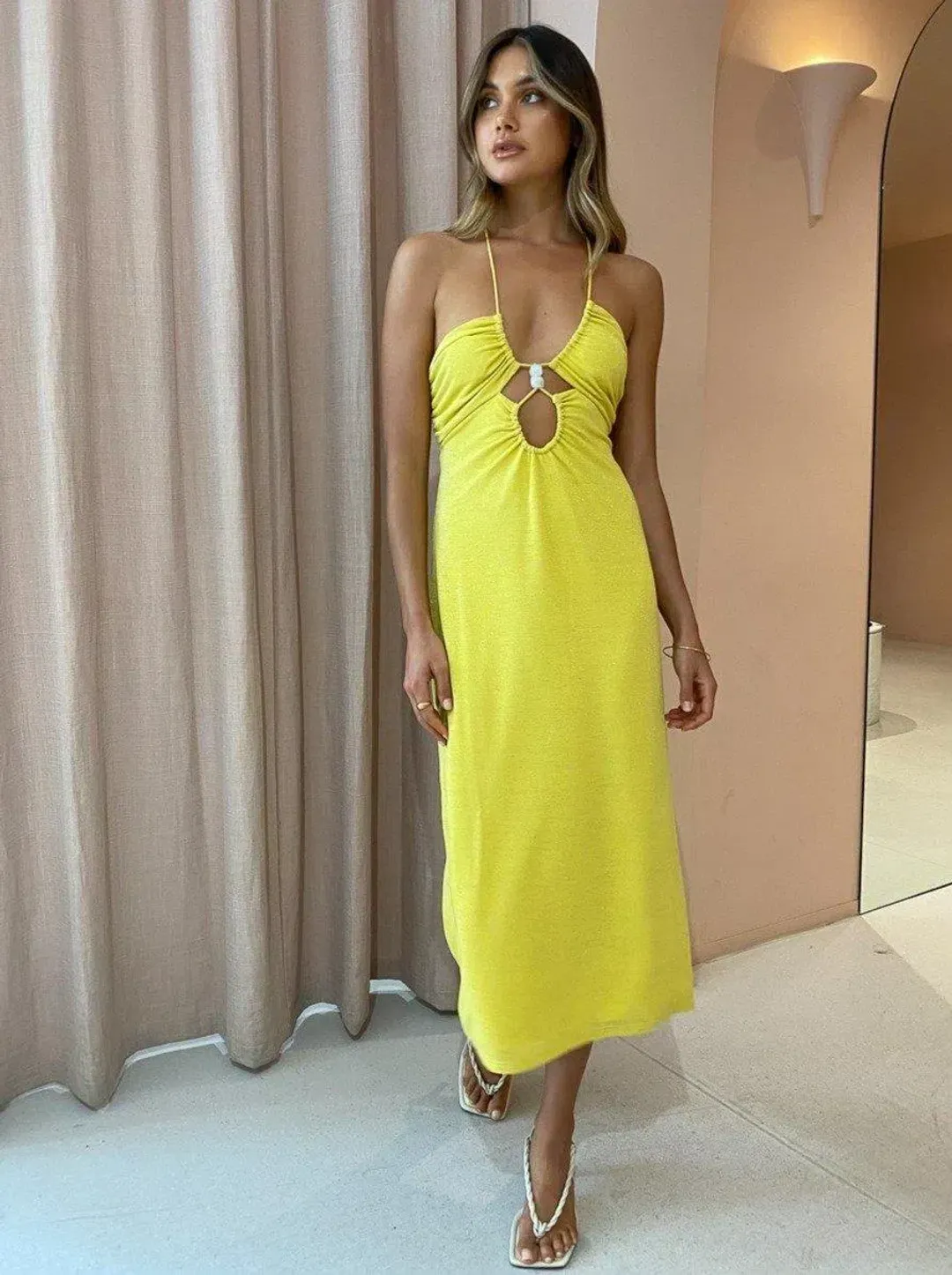 Suboo Asha Splice Slip Dress in Lemon Yellow Size XS/ AU 6 for rent on The Volte - main image