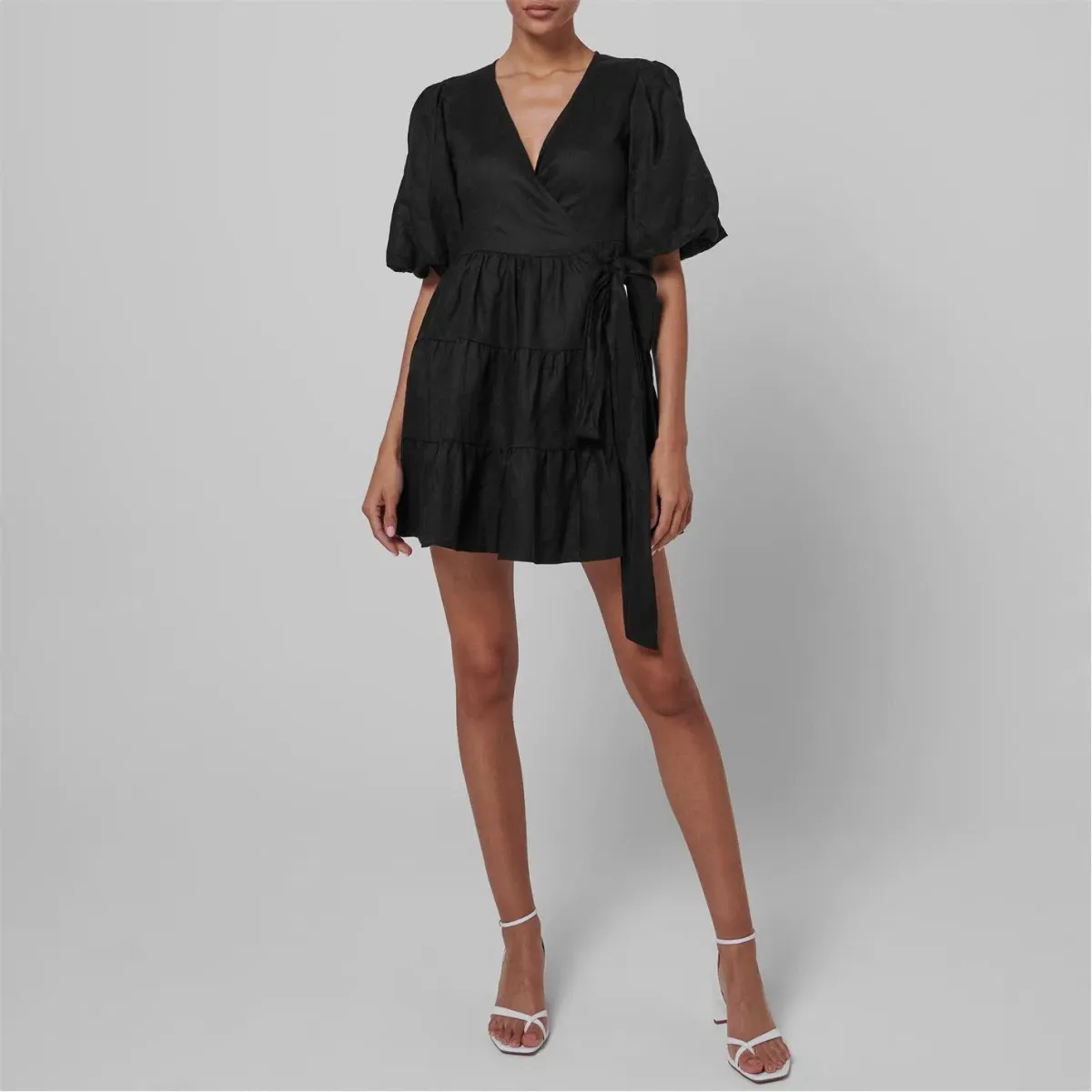 Faithfull the Brand Rooney Wrap Mini Dress Black Size 8  for rent on The Volte - main image