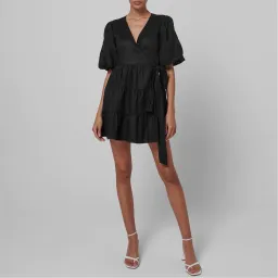 Faithfull the Brand Rooney Wrap Mini Dress Black Size 8  for rent on The Volte - image 1