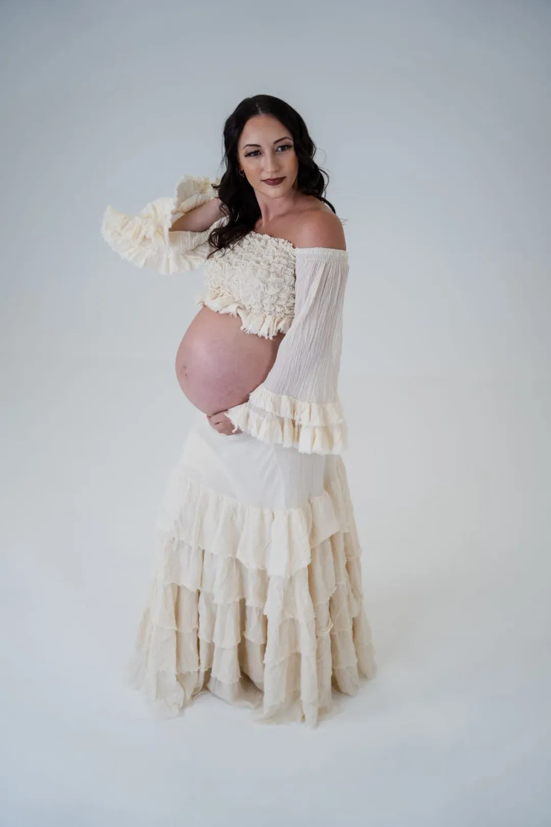The Boho Shed Ruffled Top and  Skirt Set Ivory One Size for rent on The Volte - main image