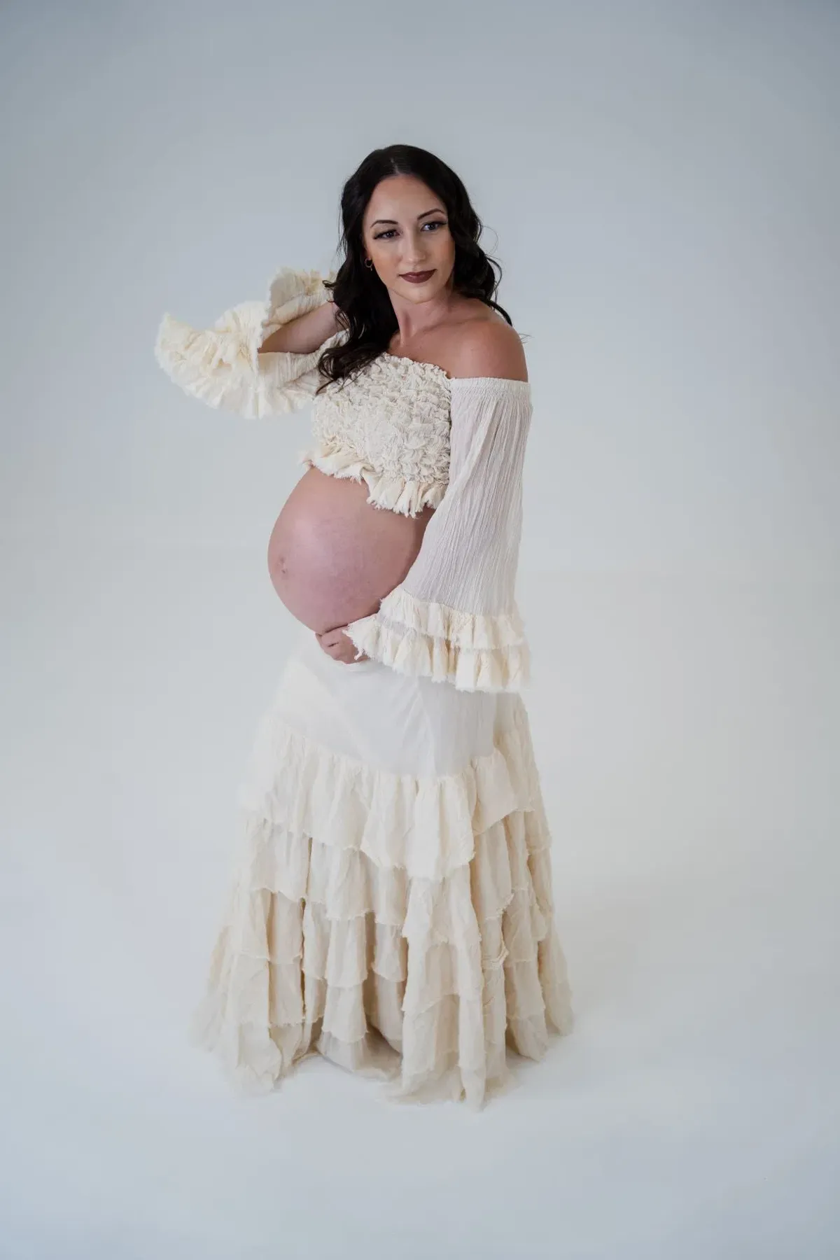 The Boho Shed Ruffled Top and  Skirt Set Ivory One Size for rent on The Volte - main image