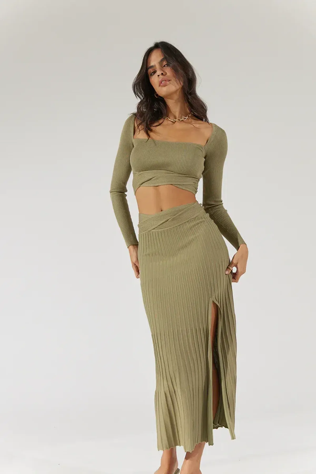 Sovere Inertia Knit Crop Top Green Size 10 / M for rent on The Volte - main image