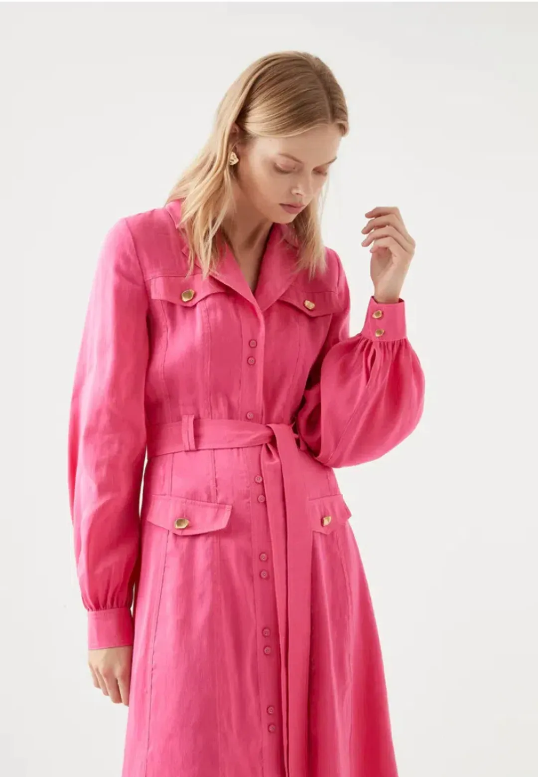 Aje Sophie Shirt Midi Dress Pink Size 10 / M for rent on The Volte - main image