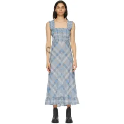 Ganni Cotton Seersucker Check Long Dress in Heather Size 10 for rent on The Volte - image 3