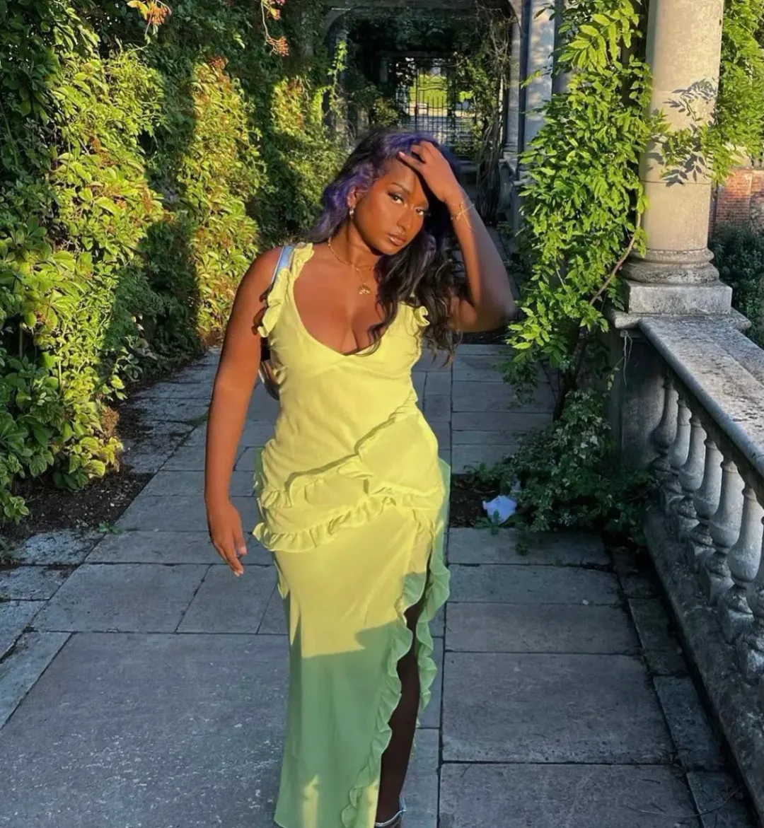 House of CB Pixie Ruffle Maxi Dress Lime Green Size 8 for rent on The Volte - main image