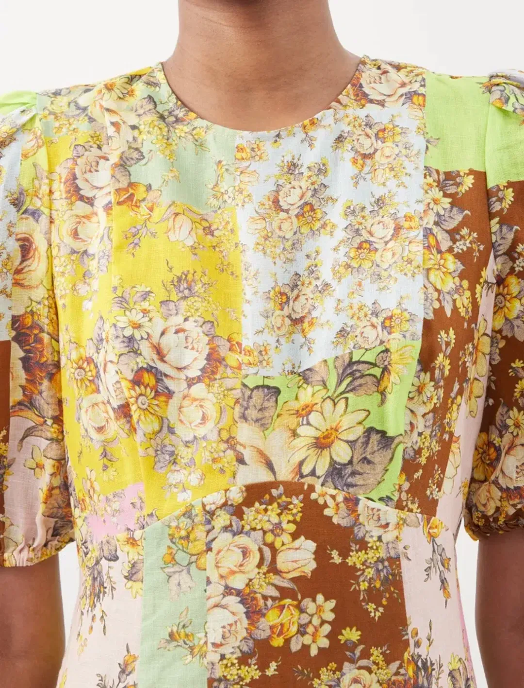 Alemais Matilde Patchwork Linen Midi Dress Floral Print Size 8 for rent on The Volte - main image