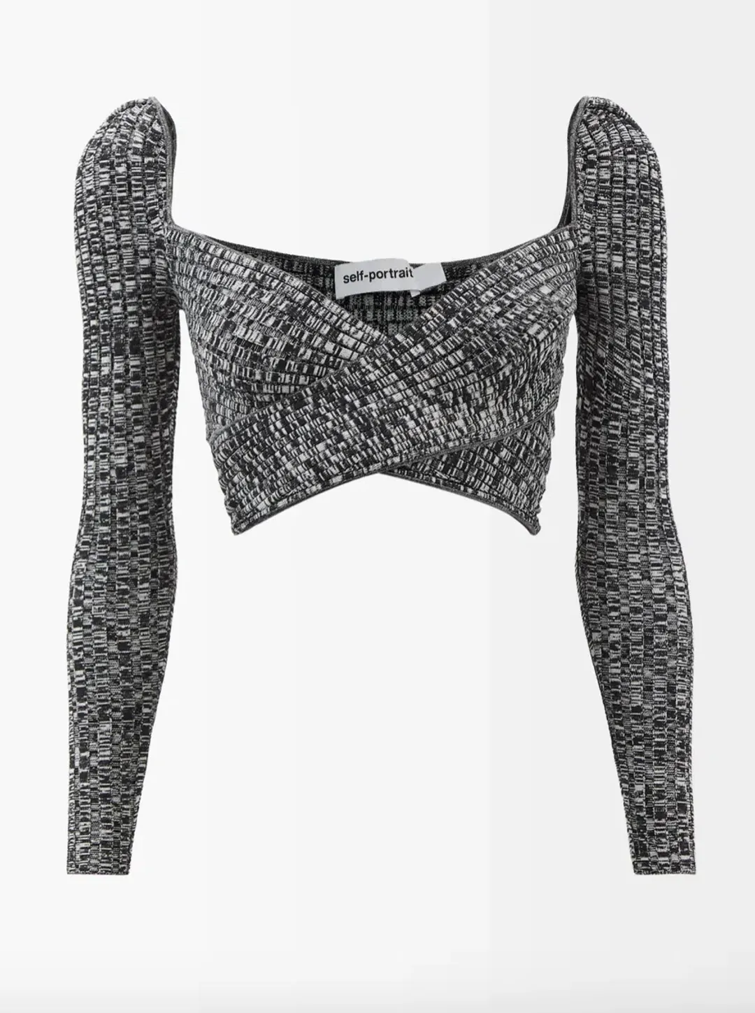 Self Portrait Crossover Front Ribbed Knit Cropped Top & Midi Skirt Set Black Size M / Au 10 for rent on The Volte - main image