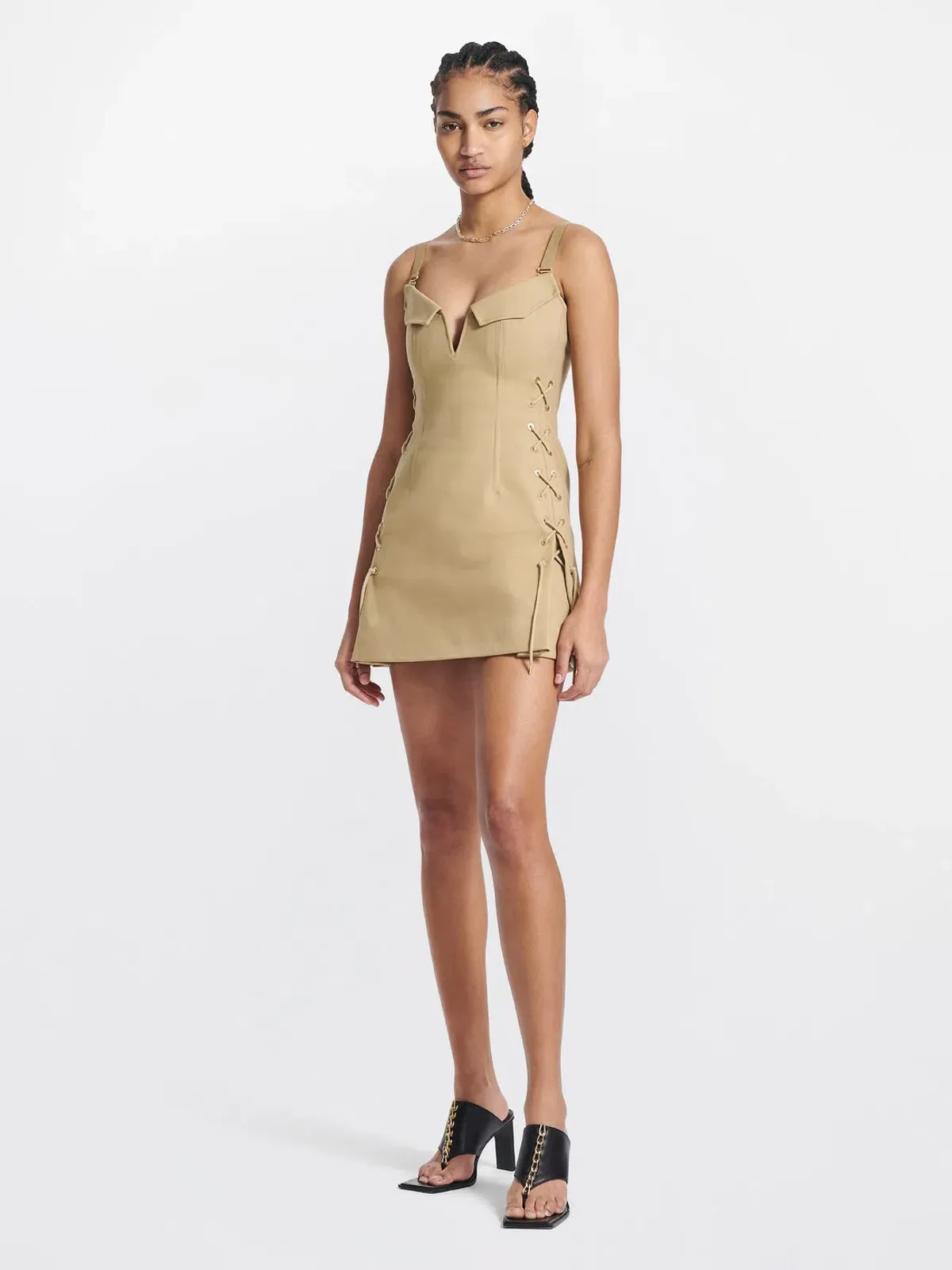 Dion Lee Laced Bonded Mini Dress Sahara Size 10 for rent on The Volte - main image