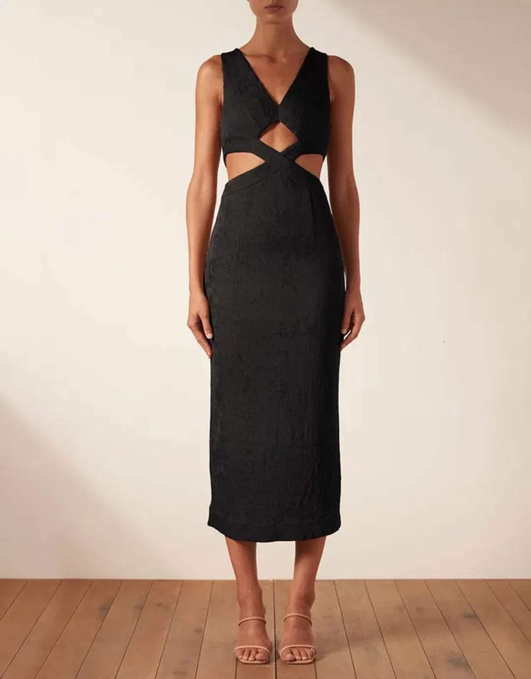 Shona Joy Simone V Neck Cut Out Midi Dress Black Size 8 / S for rent on The Volte - main image