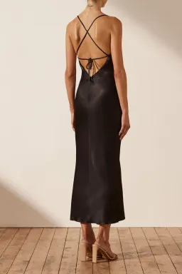 Shona Joy La Lune Asymmetrical Bias Cow Midi Dress Black Size 10 for rent on The Volte - image 3