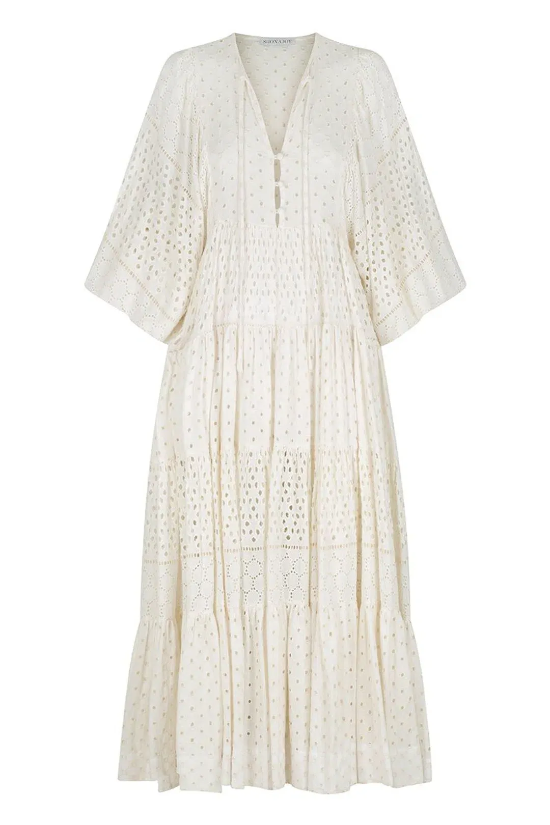 Shona Joy Vivienne Balloon Sleeve Tiered Midi Dress Ivory Size 14 for rent on The Volte - main image