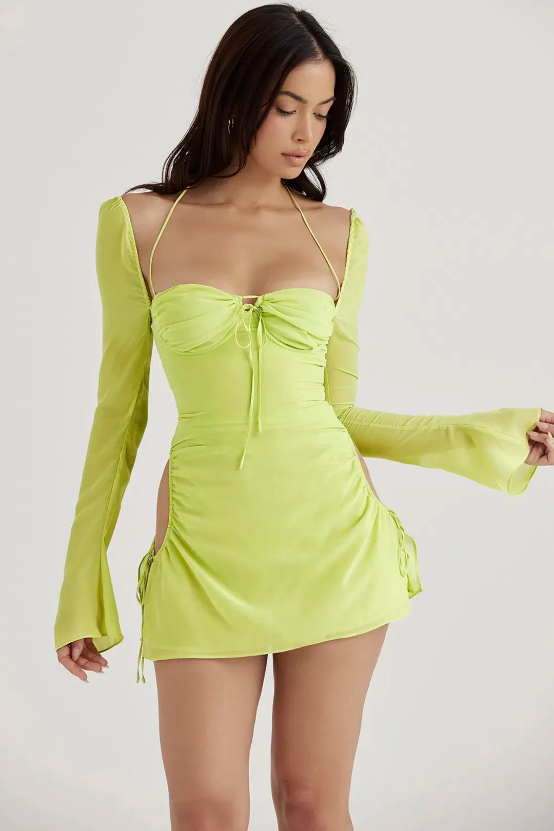 House of CB Baby Chiffon Halter Mini Dress in Lime Green Size S / Au 8 for rent on The Volte - main image