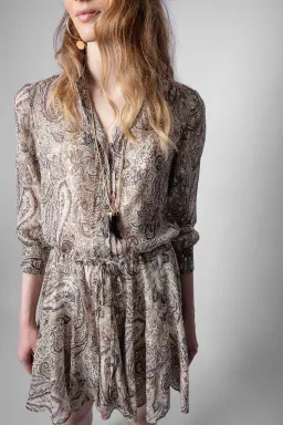 Zadig and Voltaire Ranil Peacock Silk Dress Print Size 10 for rent on The Volte - image 2